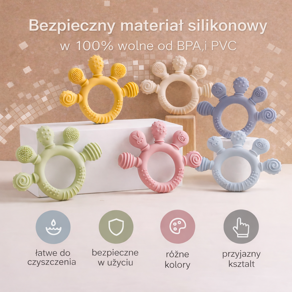 Gryzak silikonowy sensoryczny Ring Multi-Bite dla niemowląt - obrazek 2
